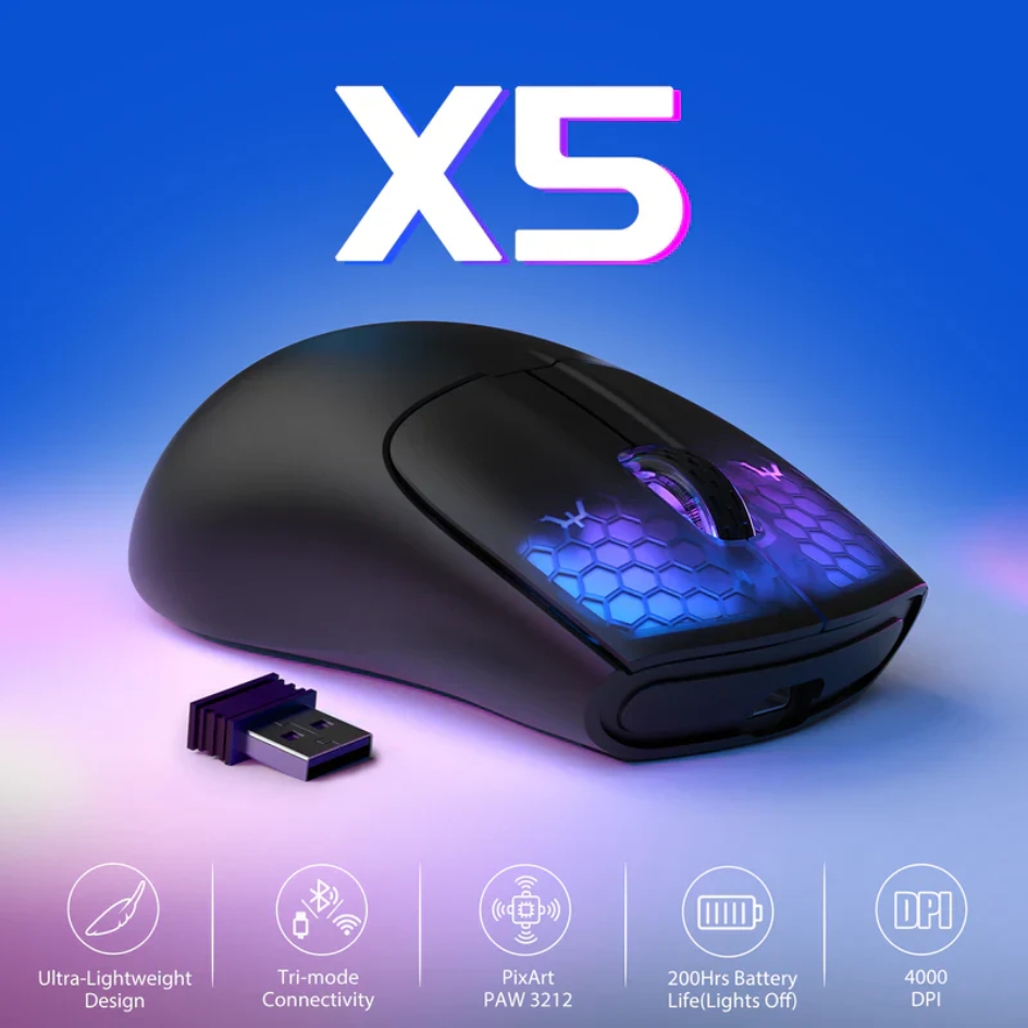 MOUSE GAMING ATTACK SHARK X5 RGB WIRELESS BLACK